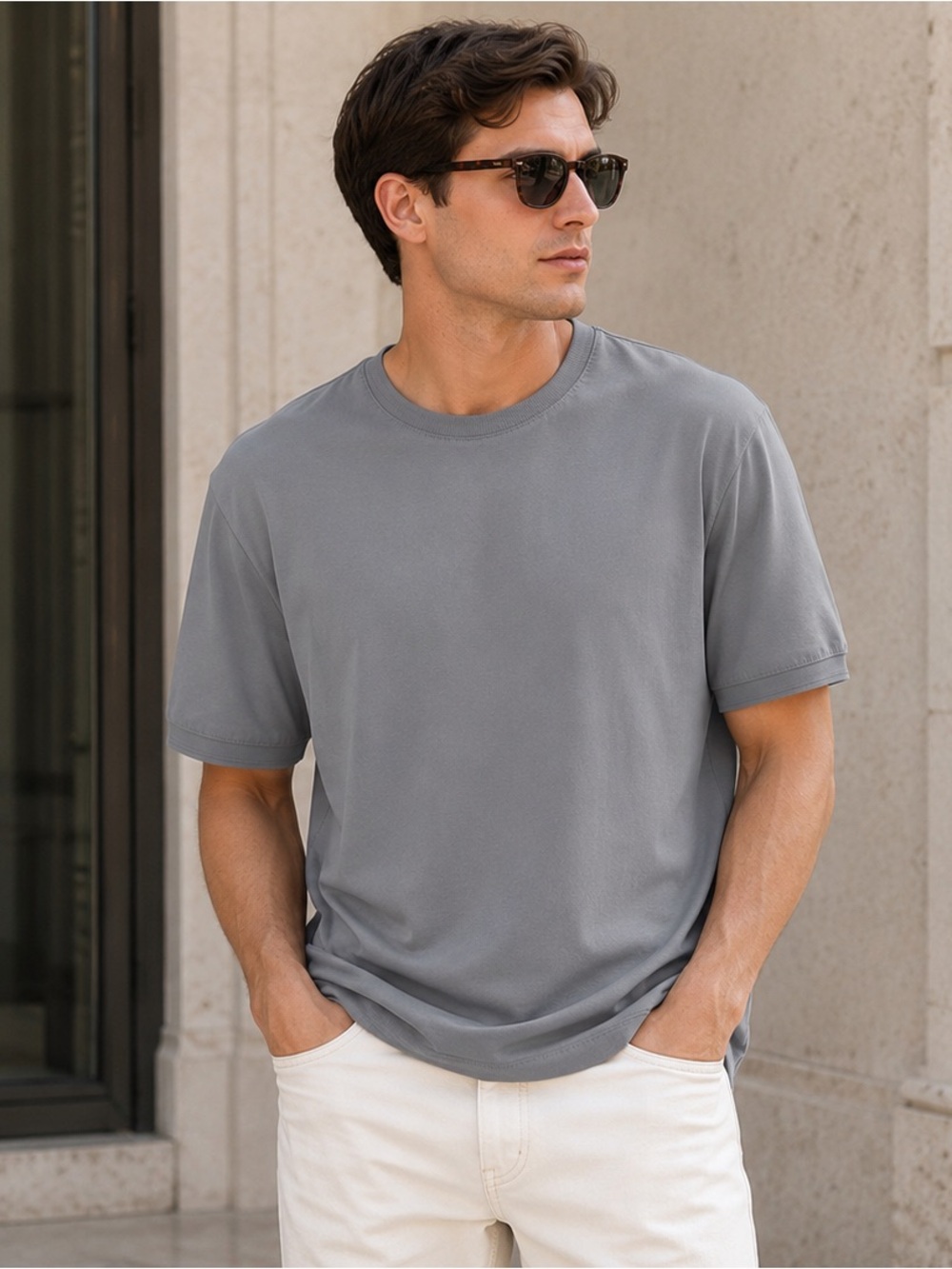 Club Monaco Men’s Grey Crew Neck T-Shirt Large | 100% Cotton Premium Basic Tee